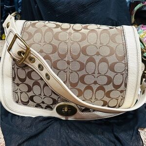 Coach Brown and Cream Signature Shoulder Bag